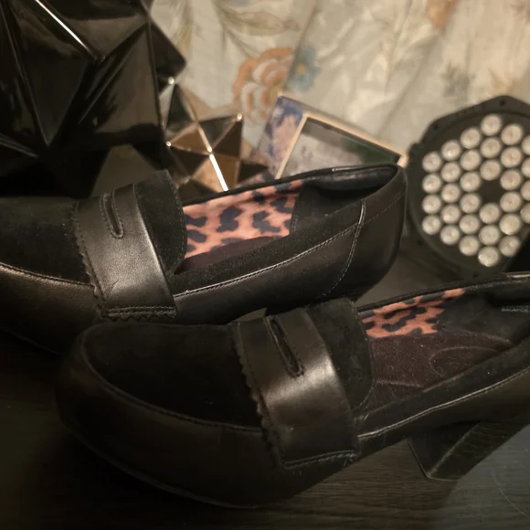 Clarks Black Suede & Leather Penny Loafers - Picture 2 of 3